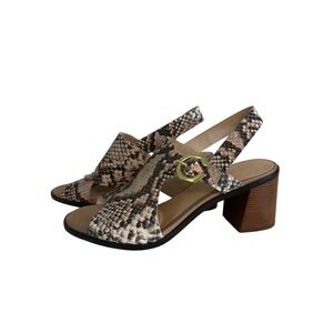 Cole Haan Snake Print Slingback Block Heels Sandals Women Size 8.5 Tan Black